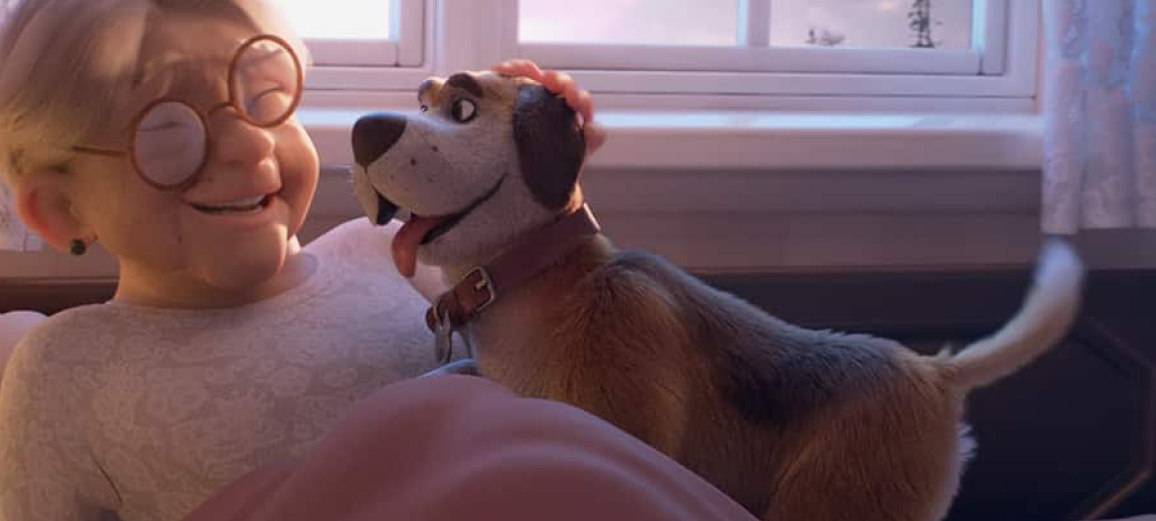 Žena má radost, že vidí psa